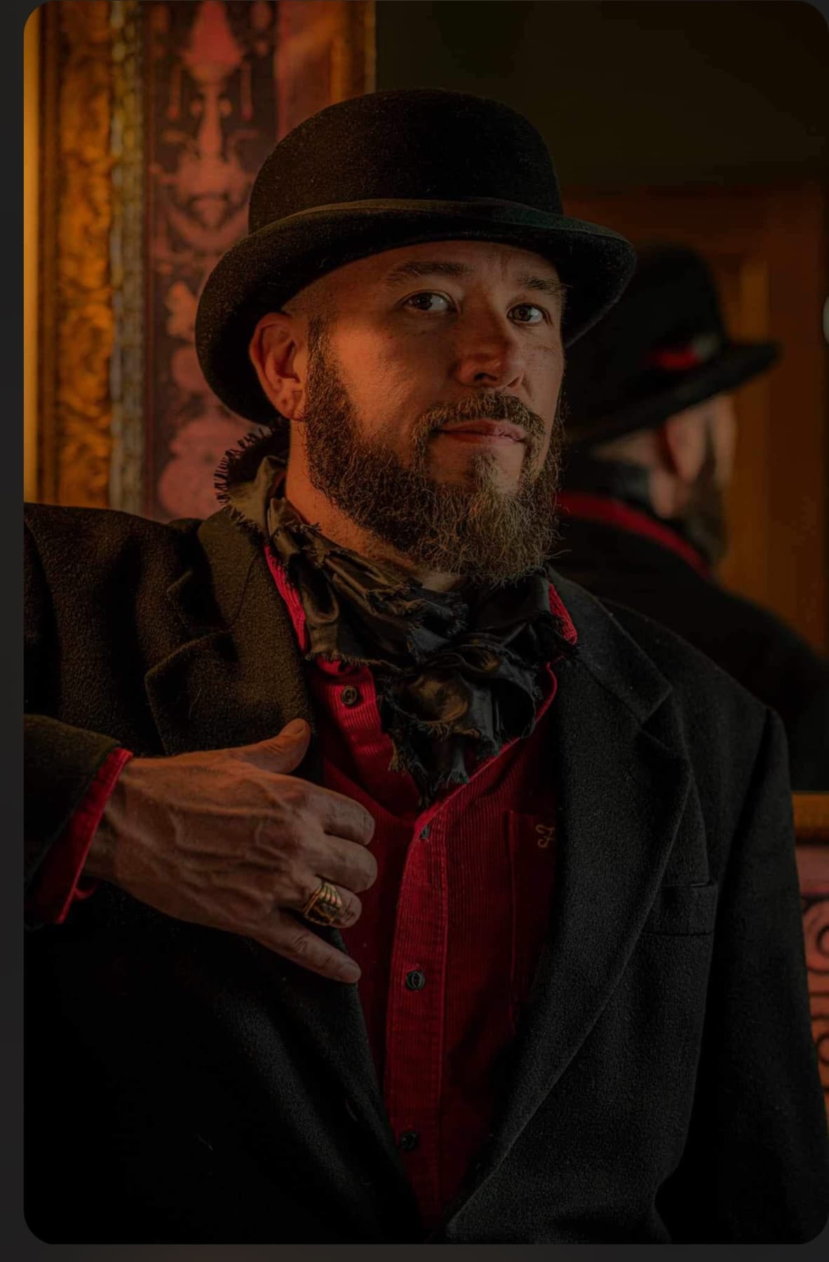 Justin Robins, innkeeper of Cliff Cottage Inn, in period attire